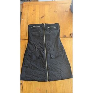 Jan Julian Black Strapless Mini Dress Full Zip Front Pockets Party